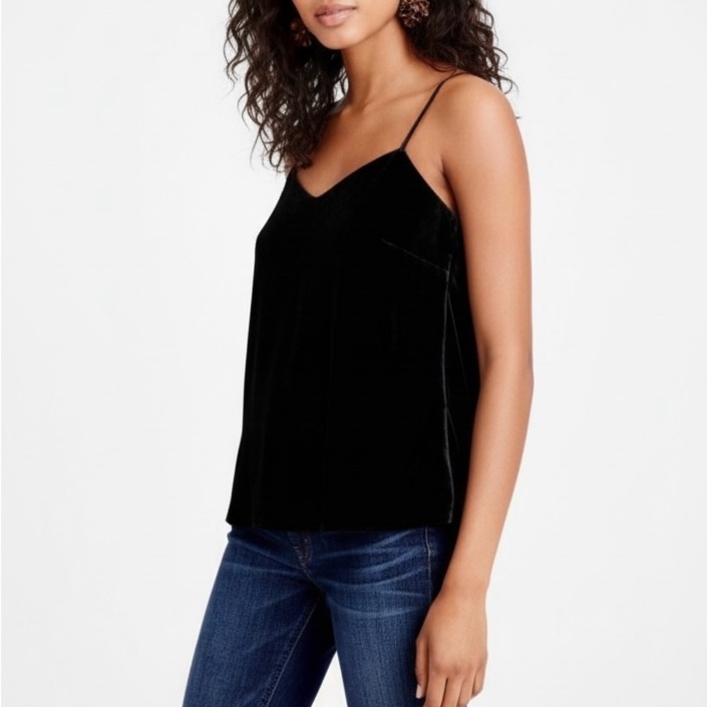 J. Crew Velvet Silk Blend V-Neck Spaghetti Strap Tank Top in Black Sz. 4